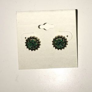 M. Haskell Gold and emerald stud earrings